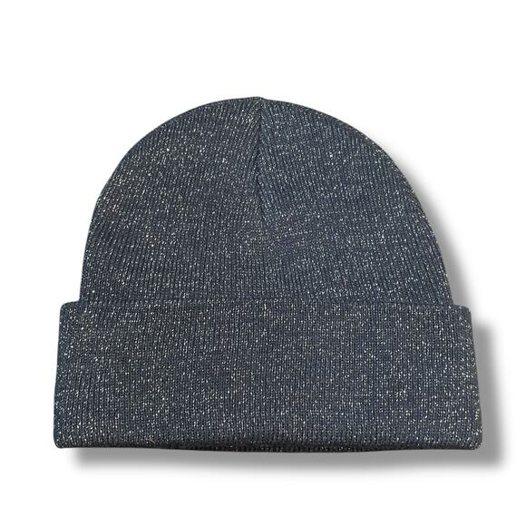 Victorias Secret PINK Knit Beanie Hat Cap Logo Cuff Skull Shimmer Sparkle Gray - Picture 6 of 10